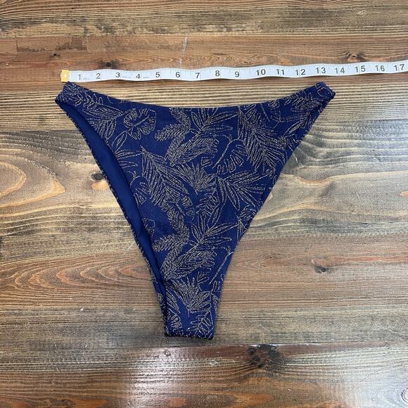 Skatie Rachel Swim Bottom Size Large Navy And Gold Swimsuit High Cut Cheeky - Picture 5 of 6